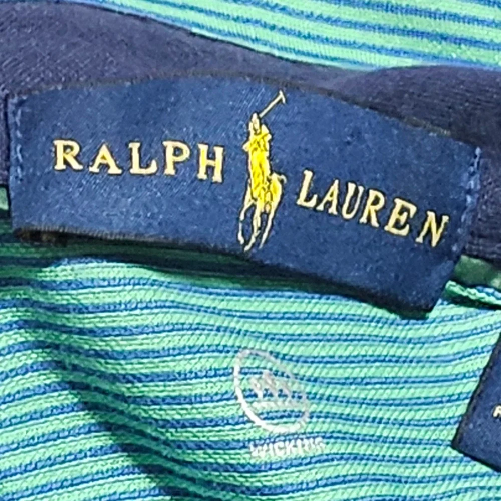 Ralph Lauren Polo Shirt Mens XL Green Blue Striped Short Sleeve Classic Fit Logo